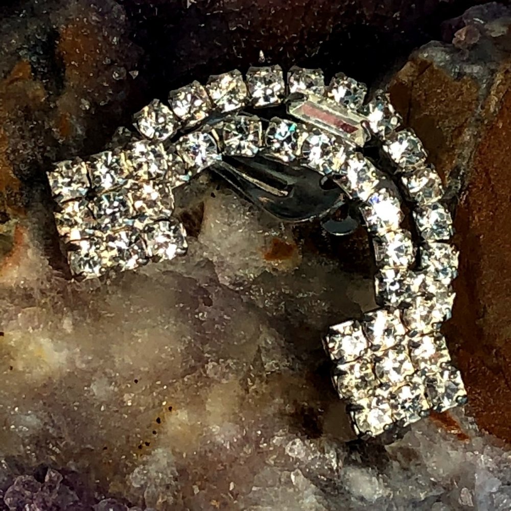 Crescent Clip On Earrings With Rhinestones